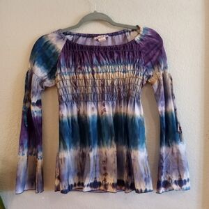 Vintage 90s Cupid's Cup Purple Blue Boho Casual Hippie Y2K Babydoll Tiered Top